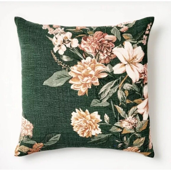 Threshold Other - Studio McGee Oversize Printed Floral Square Throw Pillow Moss/Clay Pink/Cream